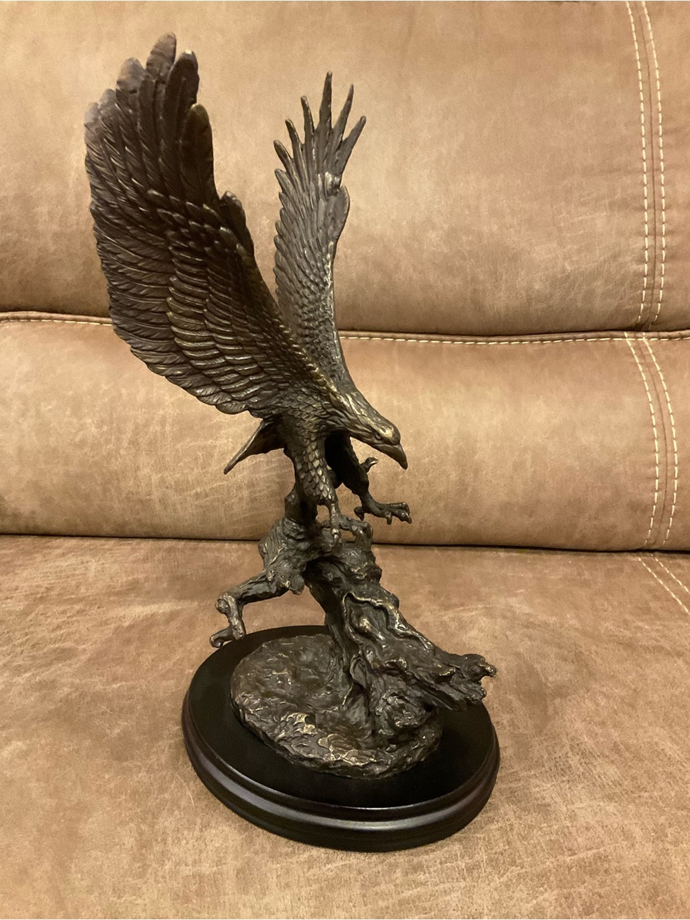 Vintage Flying Bronze Eagle Statue on Base